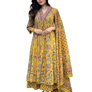 Avayayat Women's Rayon Anarkali Printed Kurta Set with Pant and Dupatta