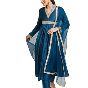 Amazon Brand - Myx Women's Embroidered Anarkali Kurta Set with Organza Dupatta