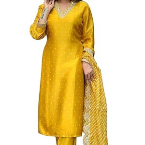 Jwalin Women's Chinon Silk Embroidered Kurta and Pant Set with Dupatta|Kurta Set for Women|Ethnic Set|Kurti Set