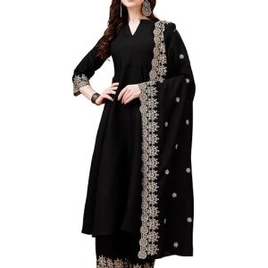 Granthva Fab Kurta Set for Women Silk Embroidered Anarkali Kurta Set for Women with Palazzos and Dupatta